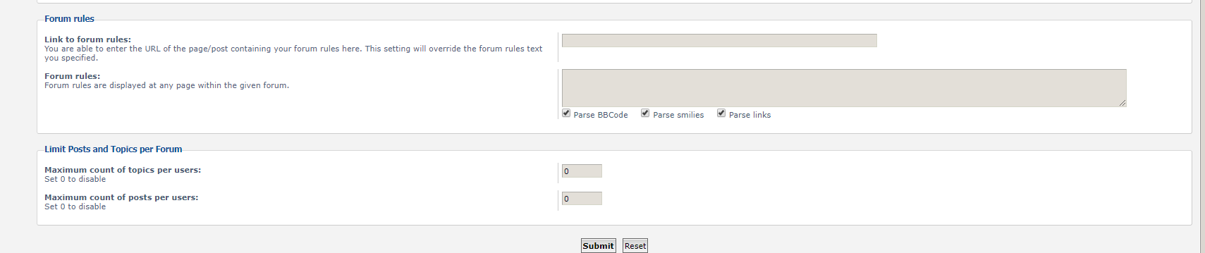 Limit Posts and Topics per Forum